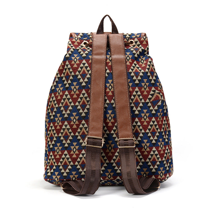 Women's Bohemian Vintage Backpack Drawstring Rucksack Bag