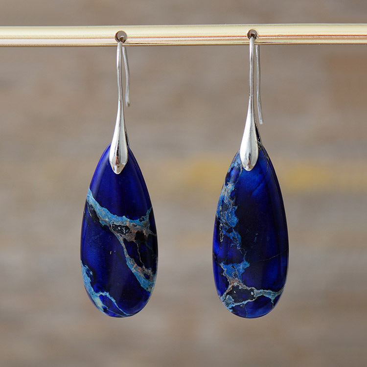 New Bohemian Emperor Stone Water Drop Pendant Earrings Natural Stone Jewelry