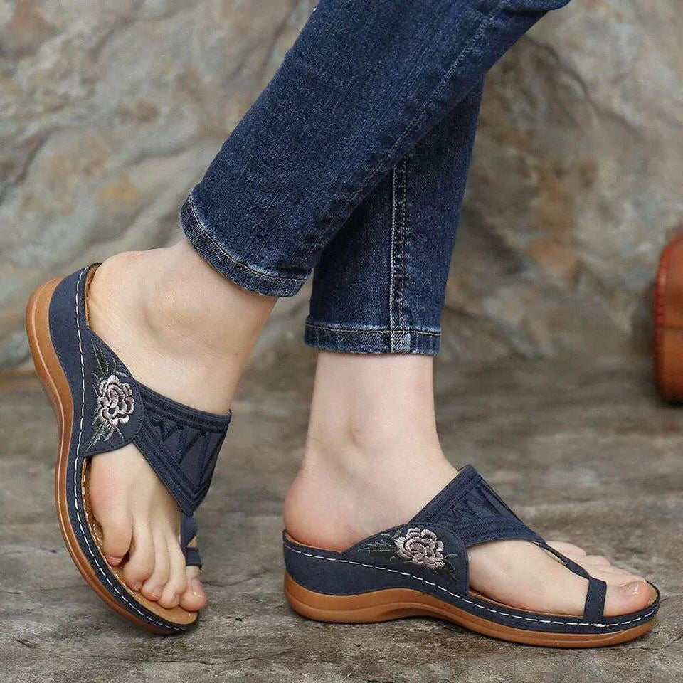 Summer Sandals Women's Shoes Electric Embroidery Flip Flops