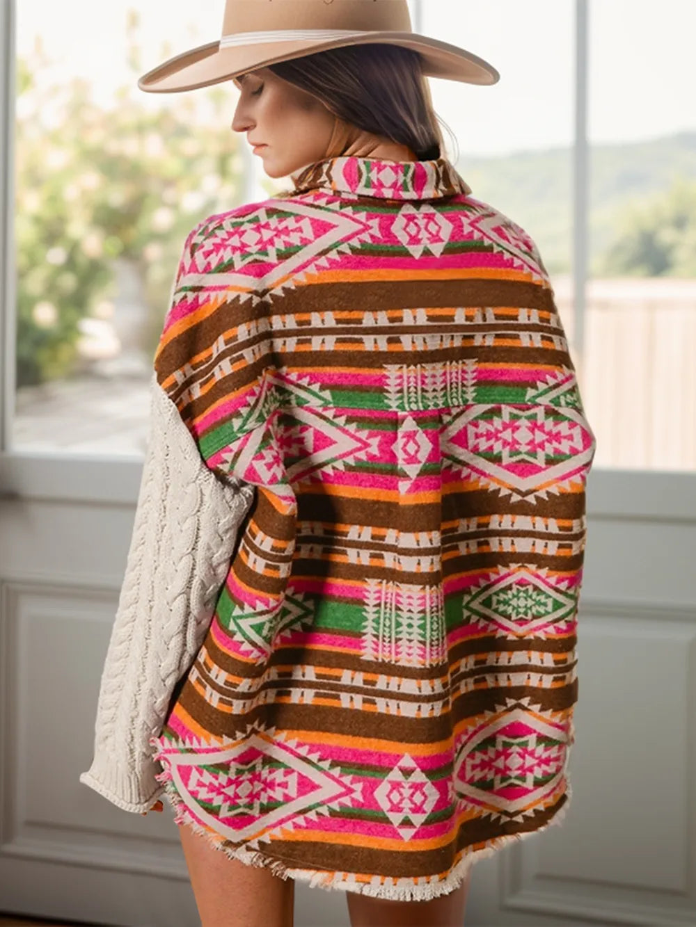 Knitted sleeve patchwork woolen jacket ethnic style loose jacket