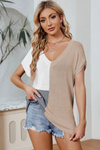 Women's Loose V-neck short sleeved plus size knitted sweater