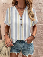 Women's Plus Size Printed Notched Short Sleeve Blouse