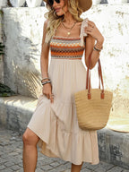 Tied Smocked Tiered Midi Cami Dress