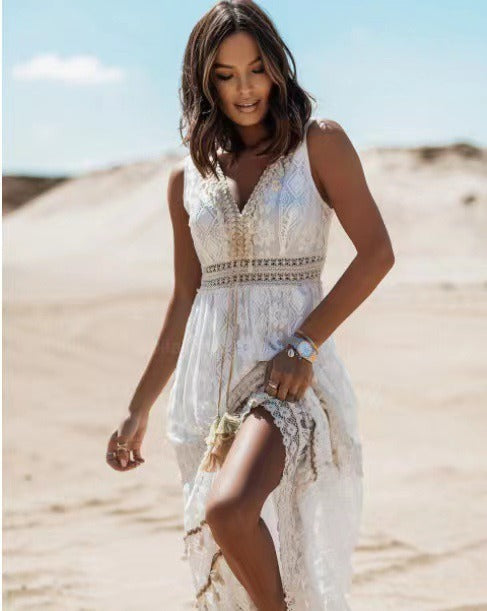 Temperament Bohemian Long Women's Dress Lace Splicing Big Swing