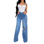 Women's Jeans Loose Casual High Waist Wide Leg Pants Fashion Street Ripped Plus Size Denim