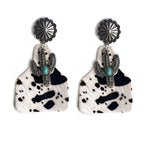 Animal Grain Leather Jewelry Bohemian Horse Hair Pumpkin Flowers Cactus Turquoise Fashion Earrings