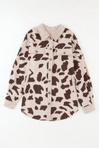 Khaki Cow Spots Printed Corduroy Shacket