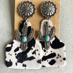 Animal Grain Leather Jewelry Bohemian Horse Hair Pumpkin Flowers Cactus Turquoise Fashion Earrings