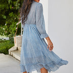 Ladies Vintage Sexy Print Chiffon Dress Women Casual Ruffles High Waist Bohemian Beach Spring Summer Women Dress