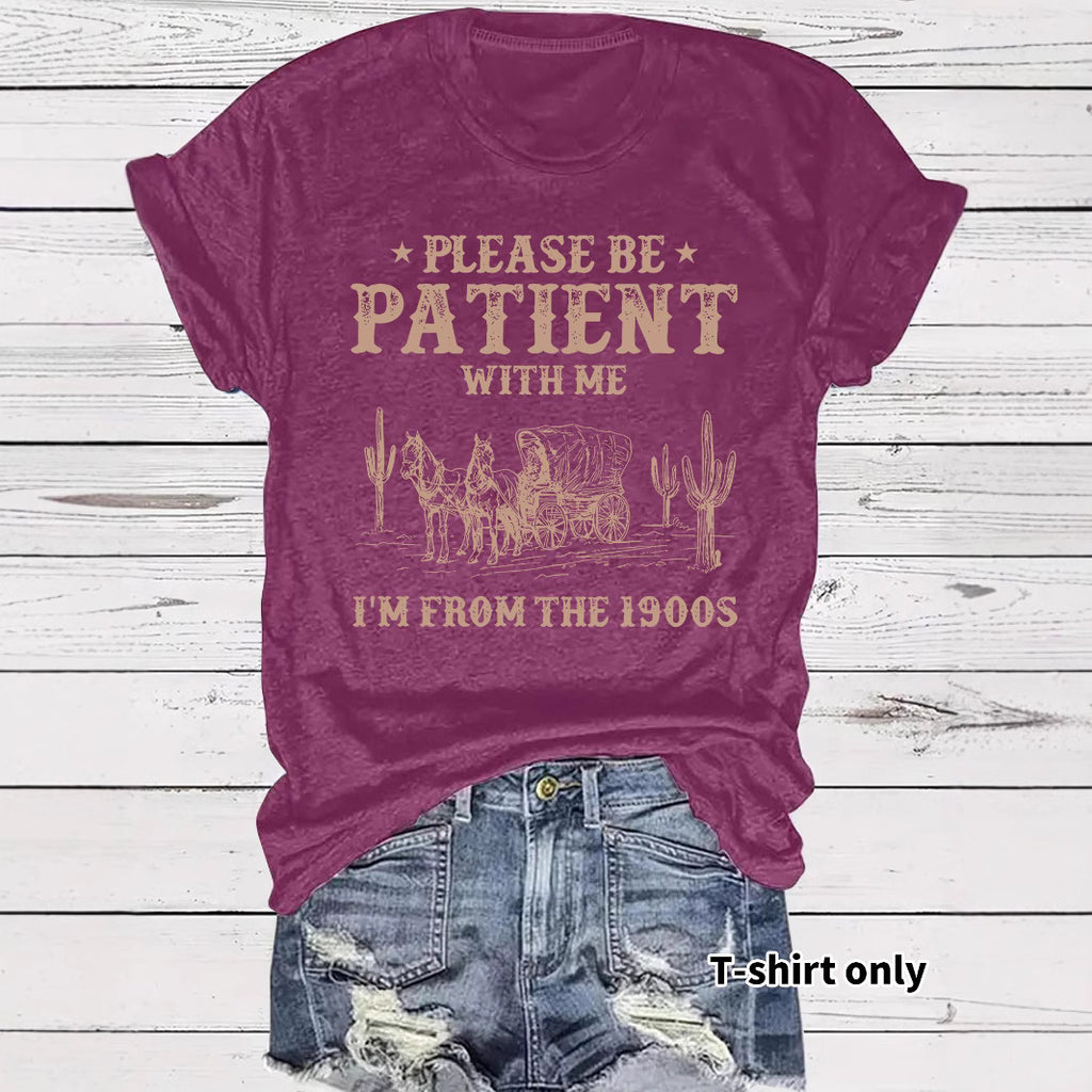 Western denim pattern round neck short sleeved T-shirt