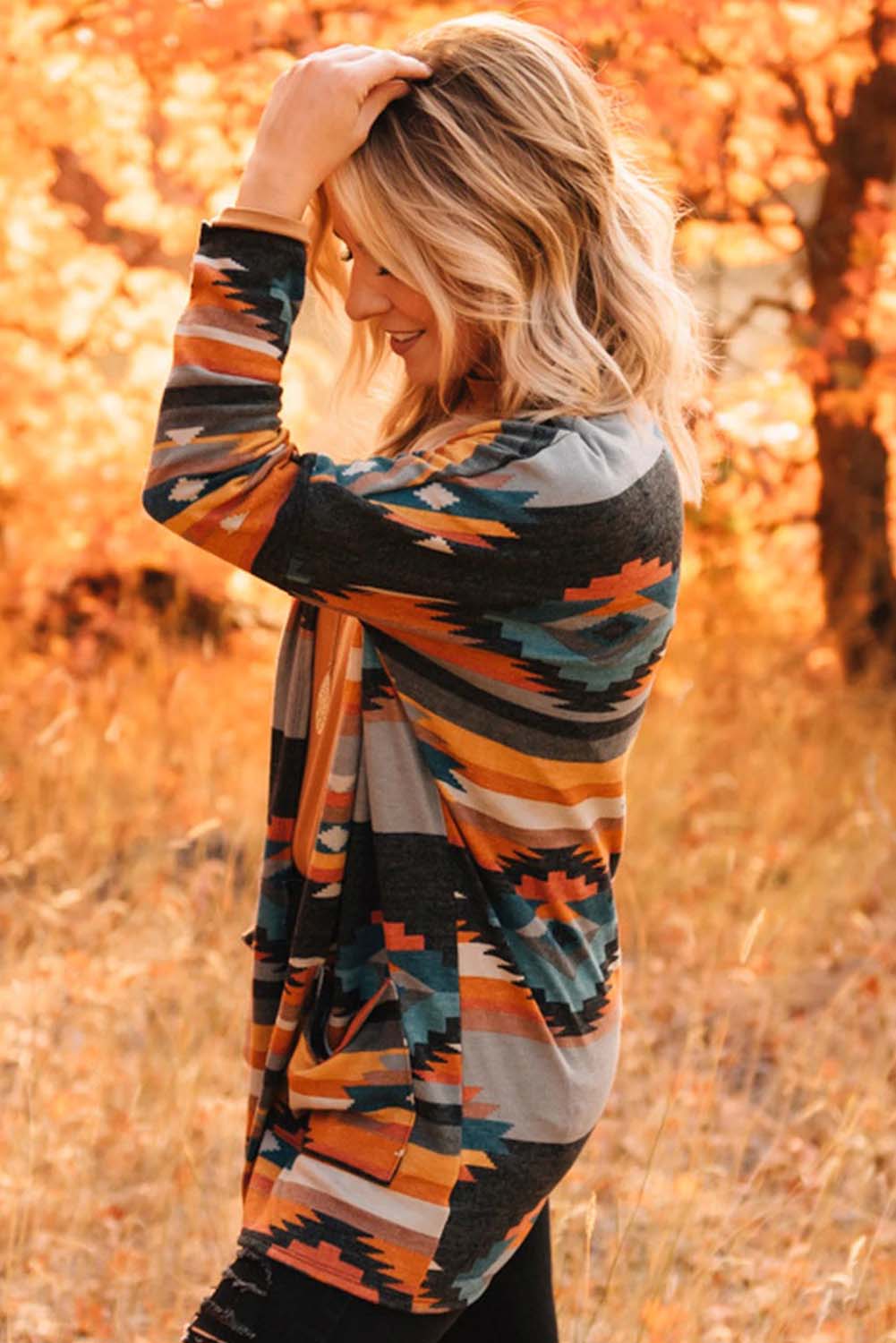 Western Tribal Aztec Print Cardigan Orange