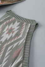 Women's Laurel Green Western Tribal Aztec Pattern Knit Sweater Tank Top