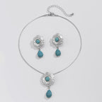 Fashionable multi-layer imitation turquoise necklace set with hexagonal star alloy geometric collarbone chain
