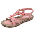 Summer Sweet Sandals Women's Bohemian Flower Rhinestones Large Size Flat Shoes Beach Shoes
