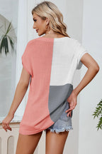 Women's Loose V-neck short sleeved plus size knitted sweater