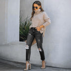Jeans Woman Ripped Slim Fit Streetwear Casual High Waist Black Skinny Vintage Fashion Stretch Women's Pants