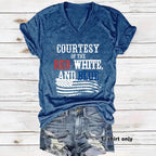 Patriotic Print V-Neck Pullover Short Sleeve