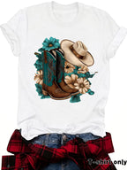 Western Short sleeved women's t-shirt with boots & hats