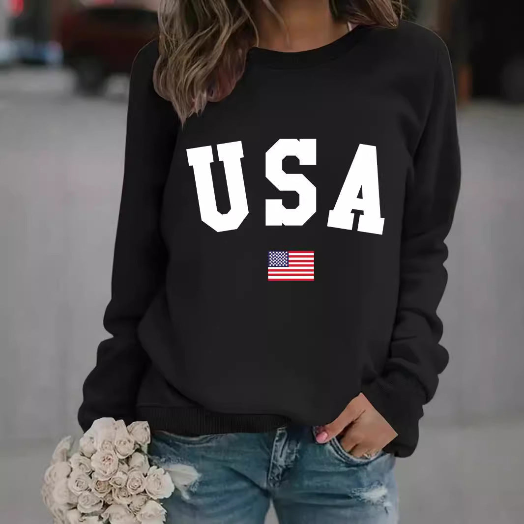 Round neck USA printed pullover sweatshirt