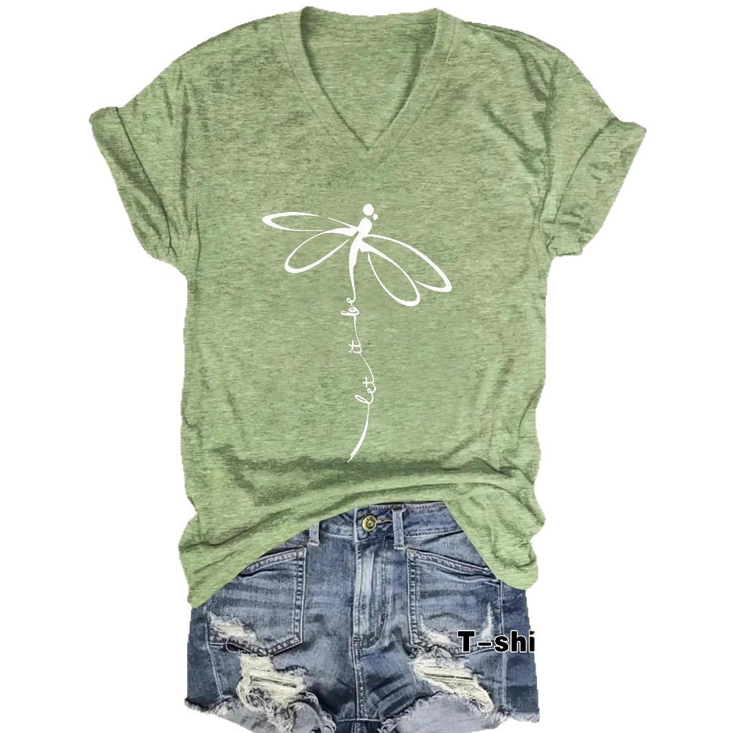 Women's Short sleeved dragonfly print let it be saying