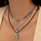 Vintage imitation turquoise collarbone chain niche bead necklace set ethnic style cactus necklace