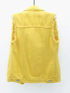 Women's Button Down Raw Hem Sleeveless Denim Jacket Vest
