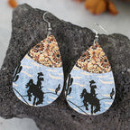 Western Style Horse Riding Denim Color Matching Double Sided Leather Earrings
