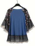 Woman's Blouse Printed Round Neck Half Sleeve Top
