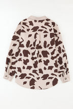 Khaki Cow Spots Printed Corduroy Shacket