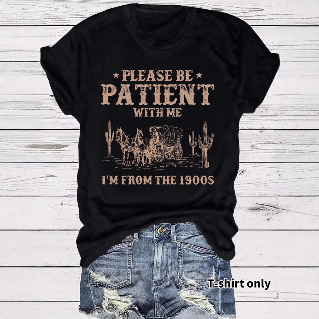 Western denim pattern round neck short sleeved T-shirt