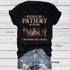 Western denim pattern round neck short sleeved T-shirt