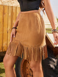 Western Style Vintage Women's Rivet Detail Fringe Hem A-Line Skirt