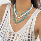 Ocean Wind Shell Turquoise Multi layer Necklace Beach Sea Star Bead Necklace Accessories Female