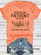 Western denim pattern round neck short sleeved T-shirt