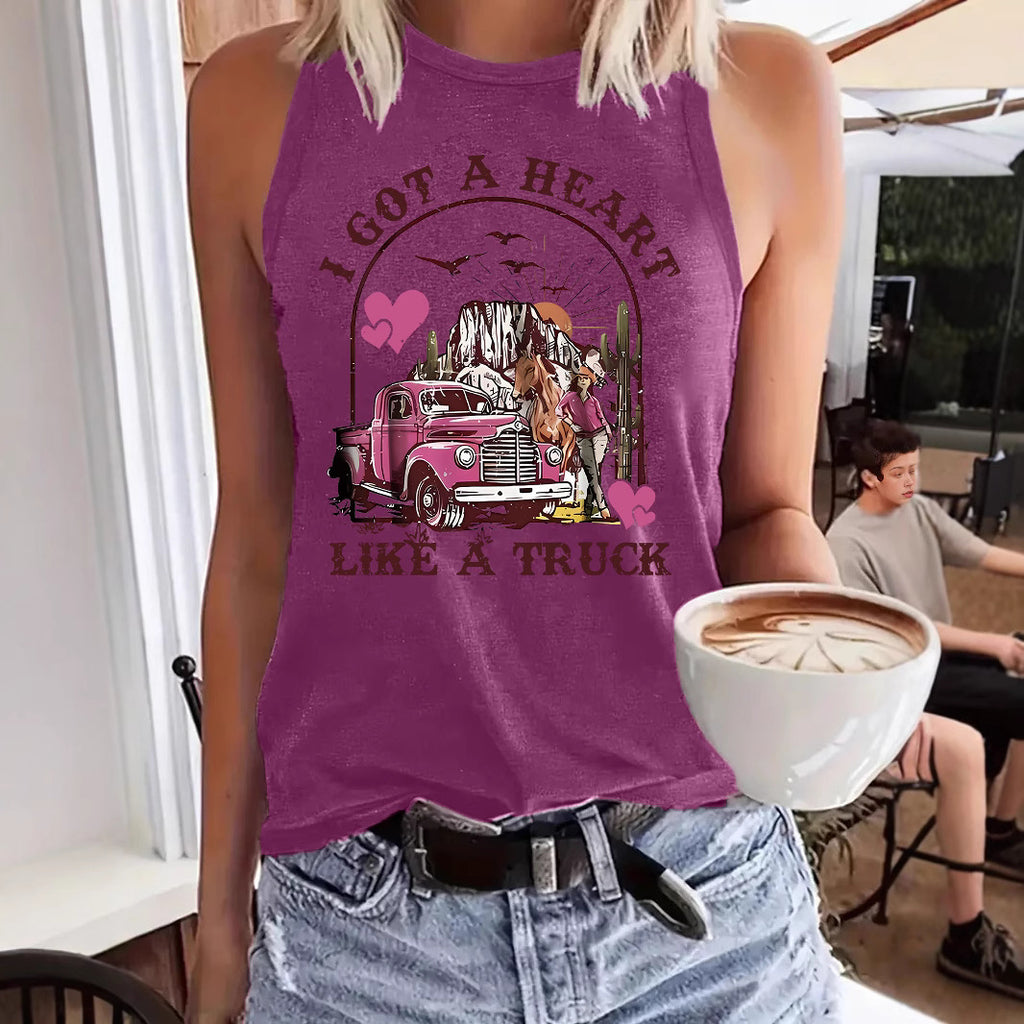 Sleeveless women's western denim style printed tank top