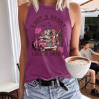 Sleeveless women's western denim style printed tank top