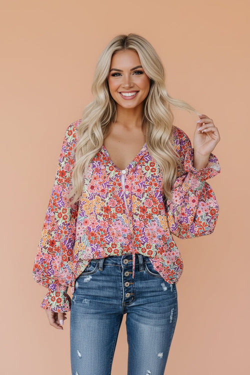 Boho Floral Smocked Puff Sleeve Blouse