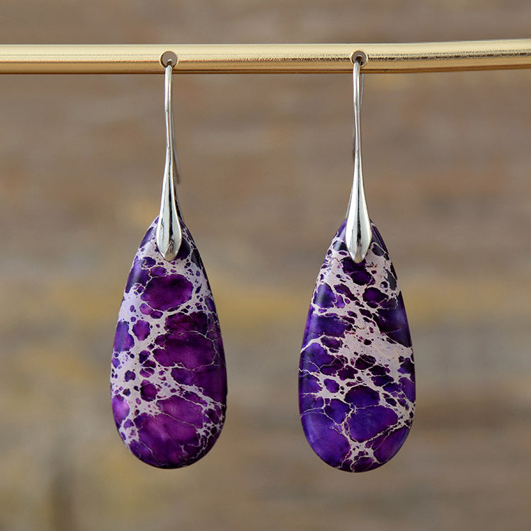 New Bohemian Emperor Stone Water Drop Pendant Earrings Natural Stone Jewelry