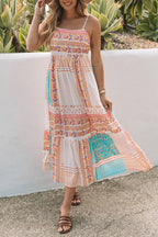 Women's Multicolor Boho Patchwork Print Square Neck Sundress