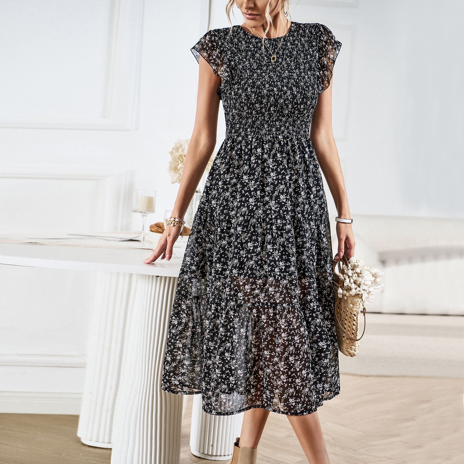 Women's Boho Farmhouse Elegant Floral Dress