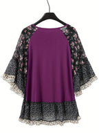 Woman's Blouse Printed Round Neck Half Sleeve Top