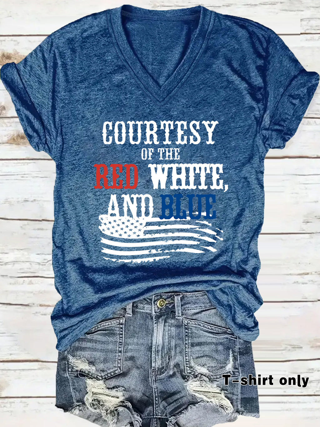 Patriotic Print V-Neck Pullover Short Sleeve