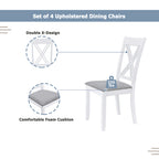 Rustic Minimalist Wood 5-Piece Dining Table Set with 4 X-Back Chairs for Small Places  White