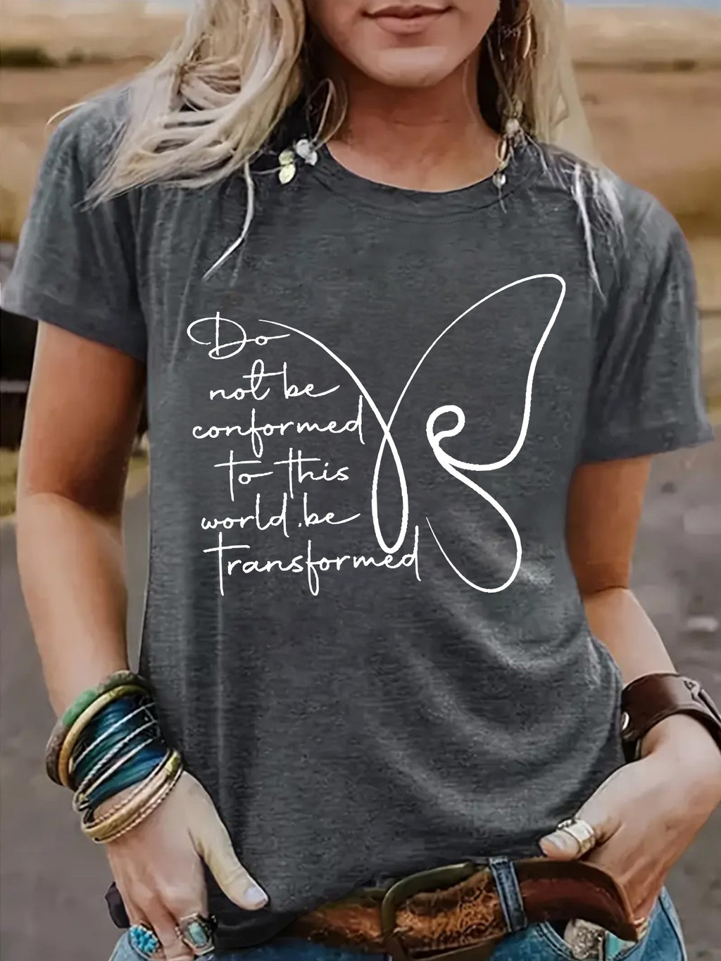 Women's Butterfly round neck short sleeved  T-shirt