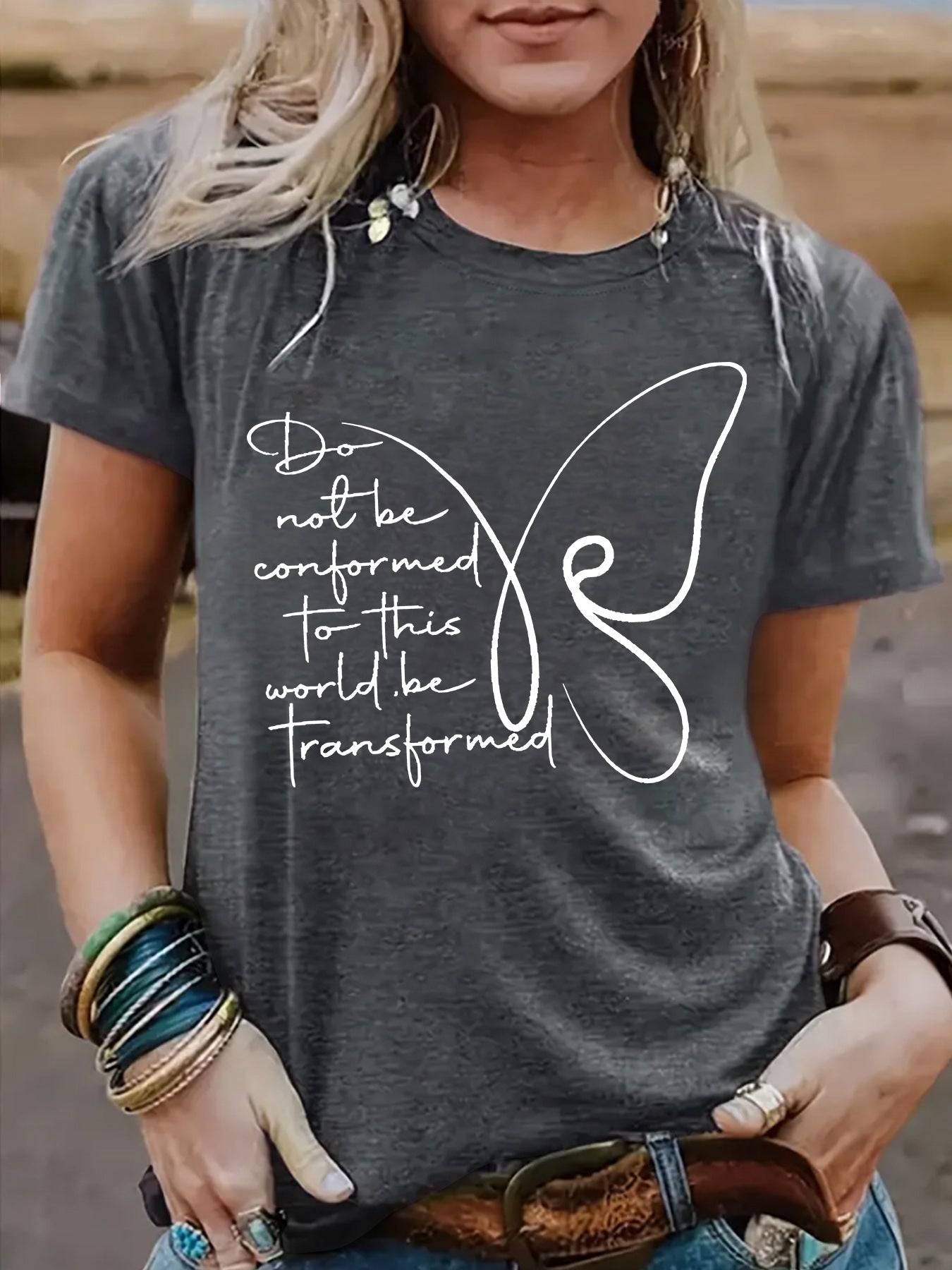 Women's Butterfly round neck short sleeved  T-shirt