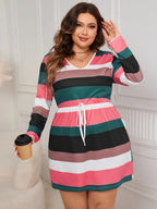 Honey Plus Size Striped V-Neck Long Sleeve Mini Dress