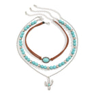 Vintage imitation turquoise collarbone chain niche bead necklace set ethnic style cactus necklace