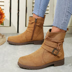 Women Belt Buckle Ankle Boots Chunky Chelsea Boots Mid Heel