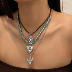 Vintage imitation turquoise collarbone chain niche bead necklace set ethnic style cactus necklace