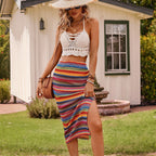 Woman's Elastic Knit Bohemian Split Skirt